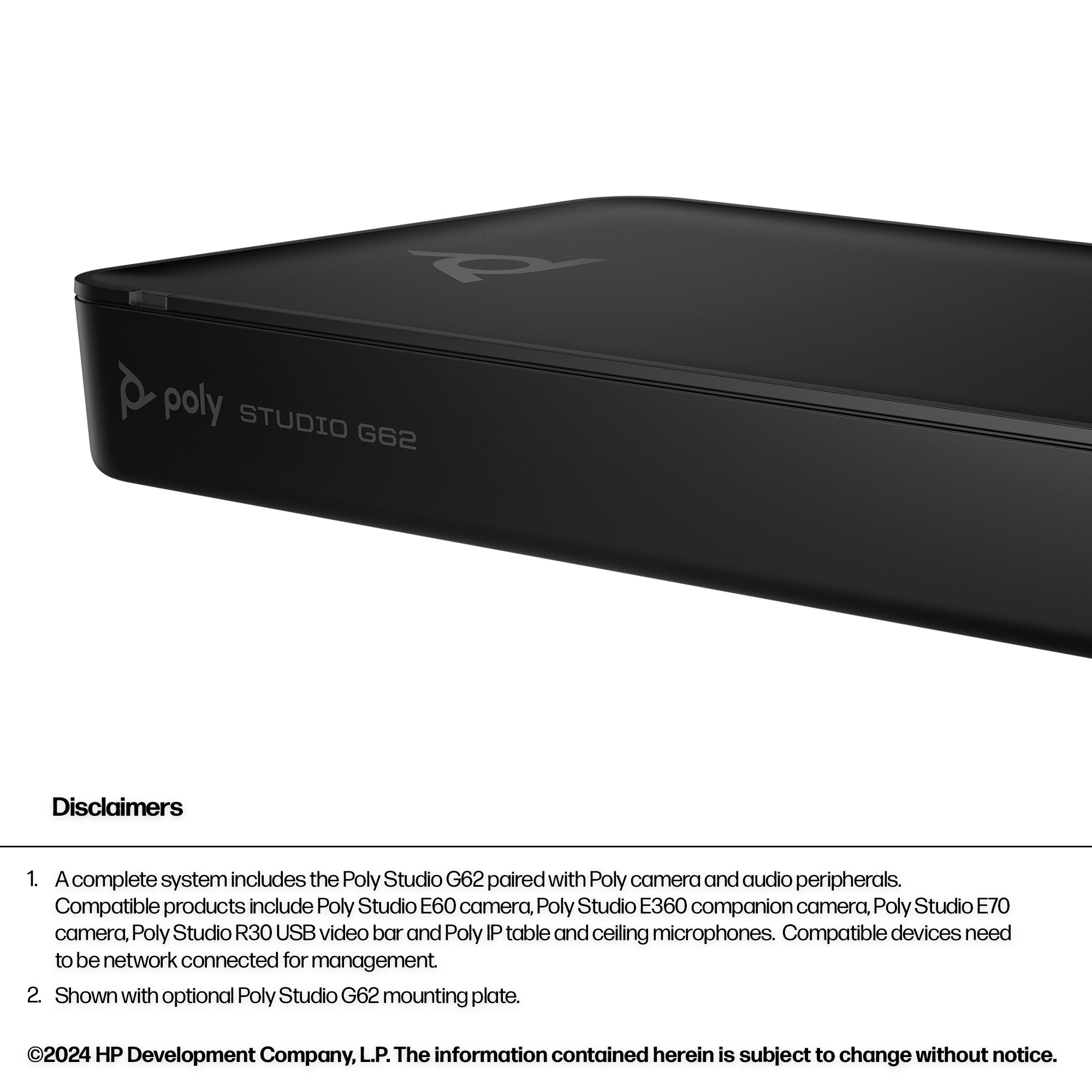 HP Poly Studio G62 Video Conferencing System with Wall Mount Kit