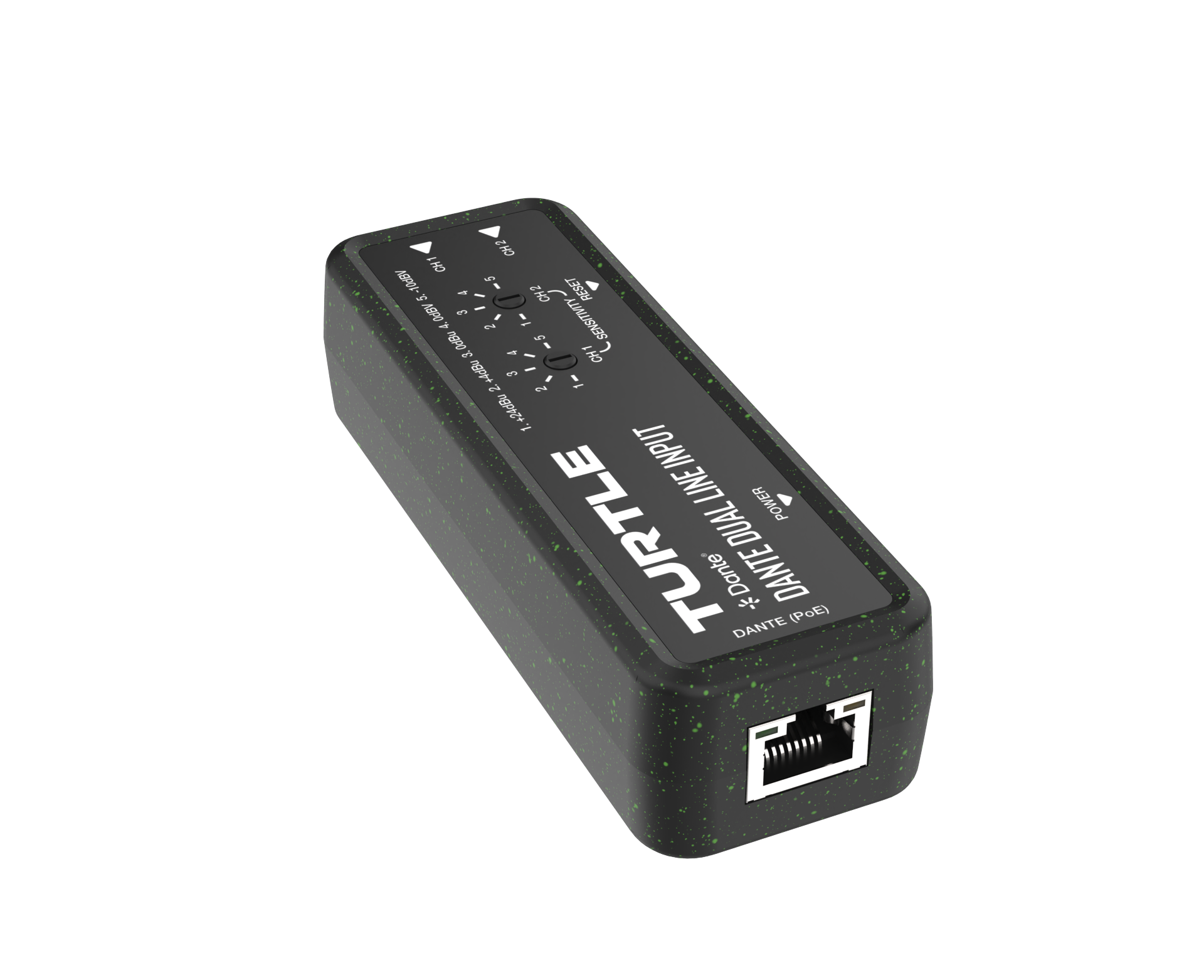 Black audio interface with 'Turtle' branding on a white background