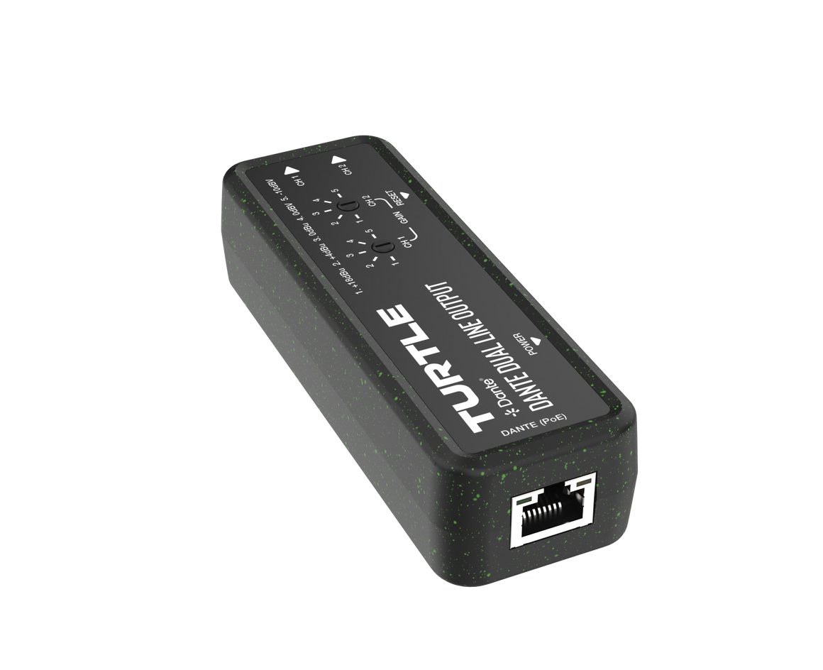 Black audio interface with 'Turtle' branding on a white background