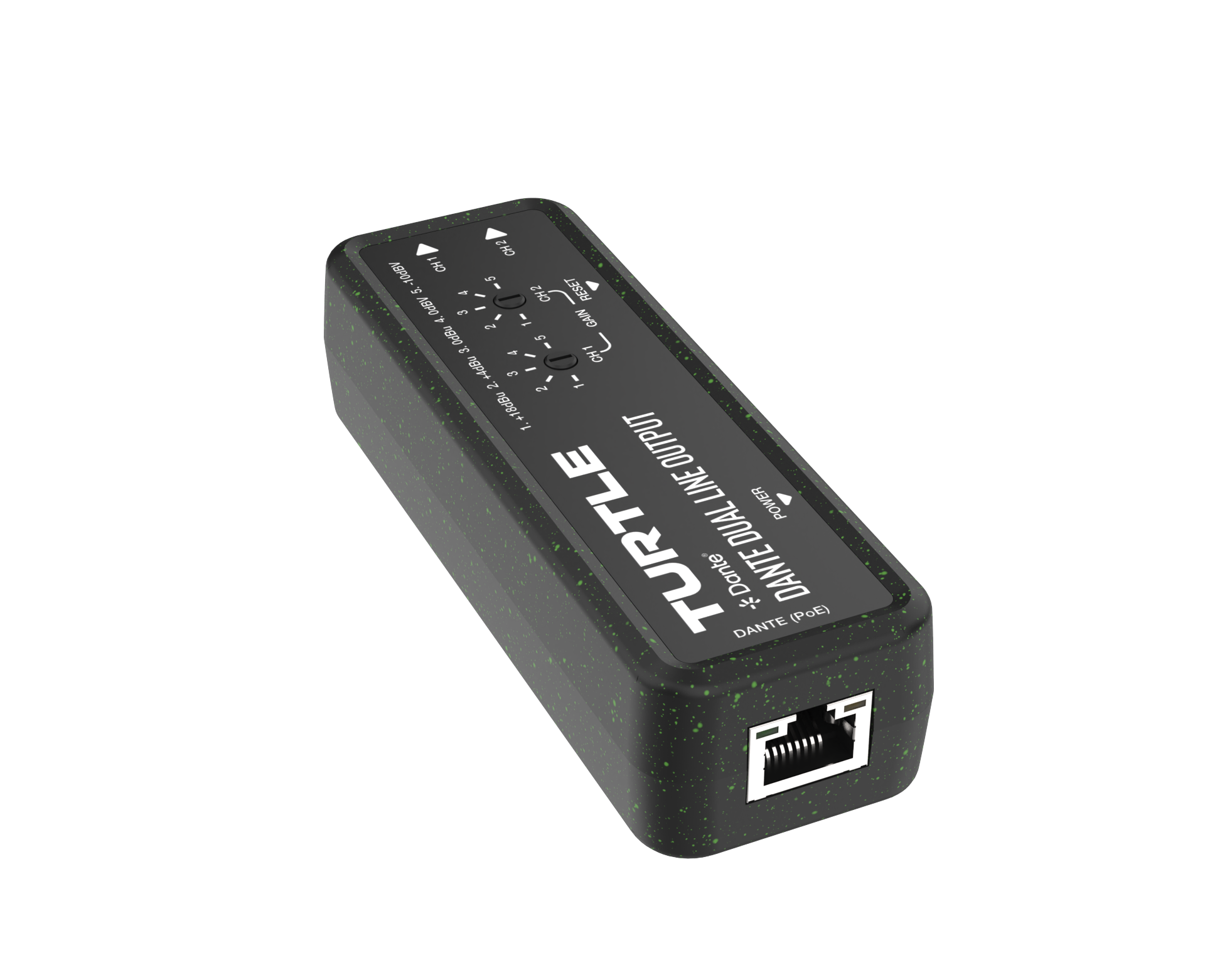 Black audio interface with 'Turtle' branding on a white background