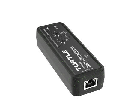 Black audio interface with 'Turtle' branding on a white background