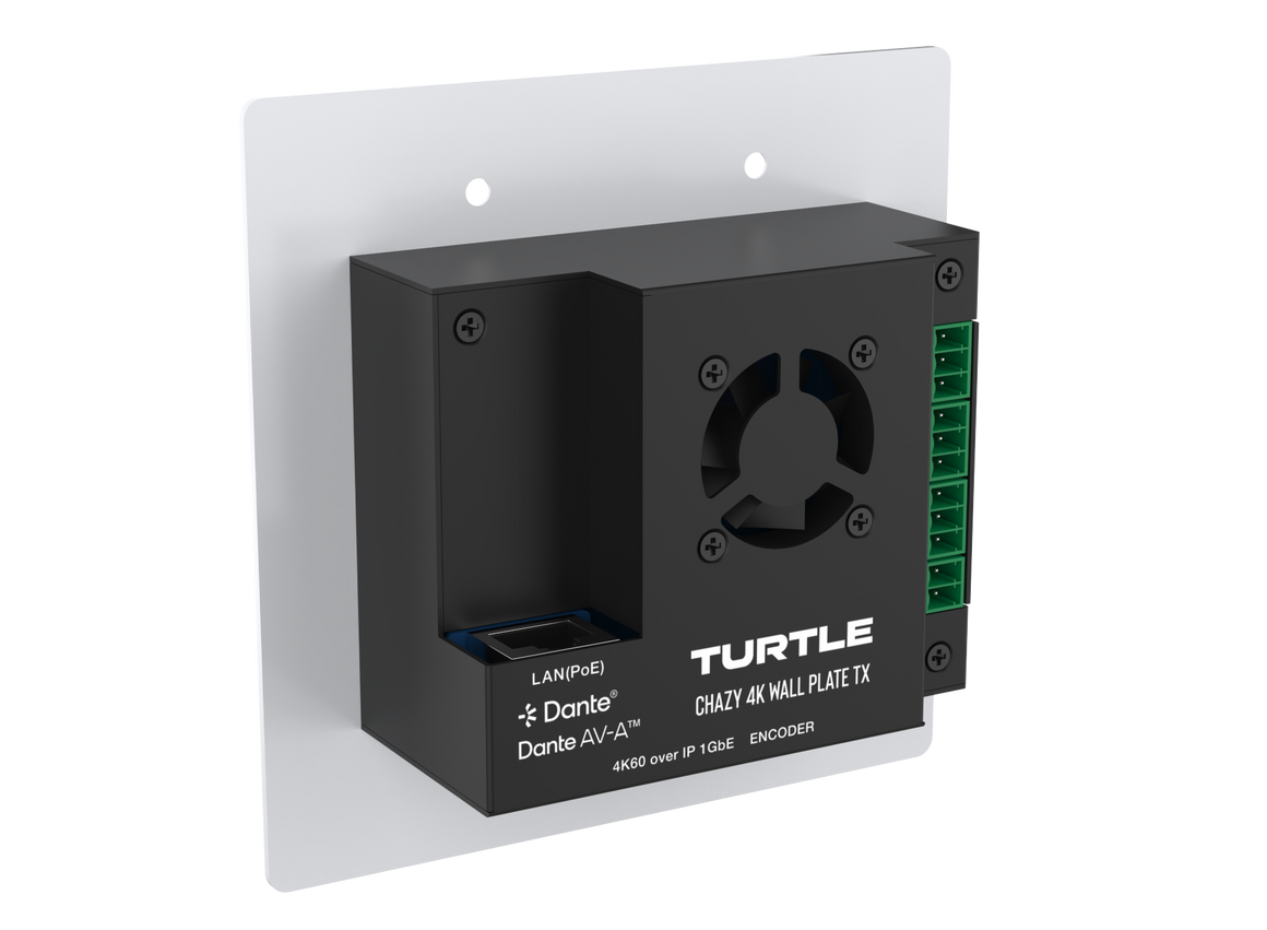 Turtle audio device with 'Dante' and 'LANPUB' branding on a white background