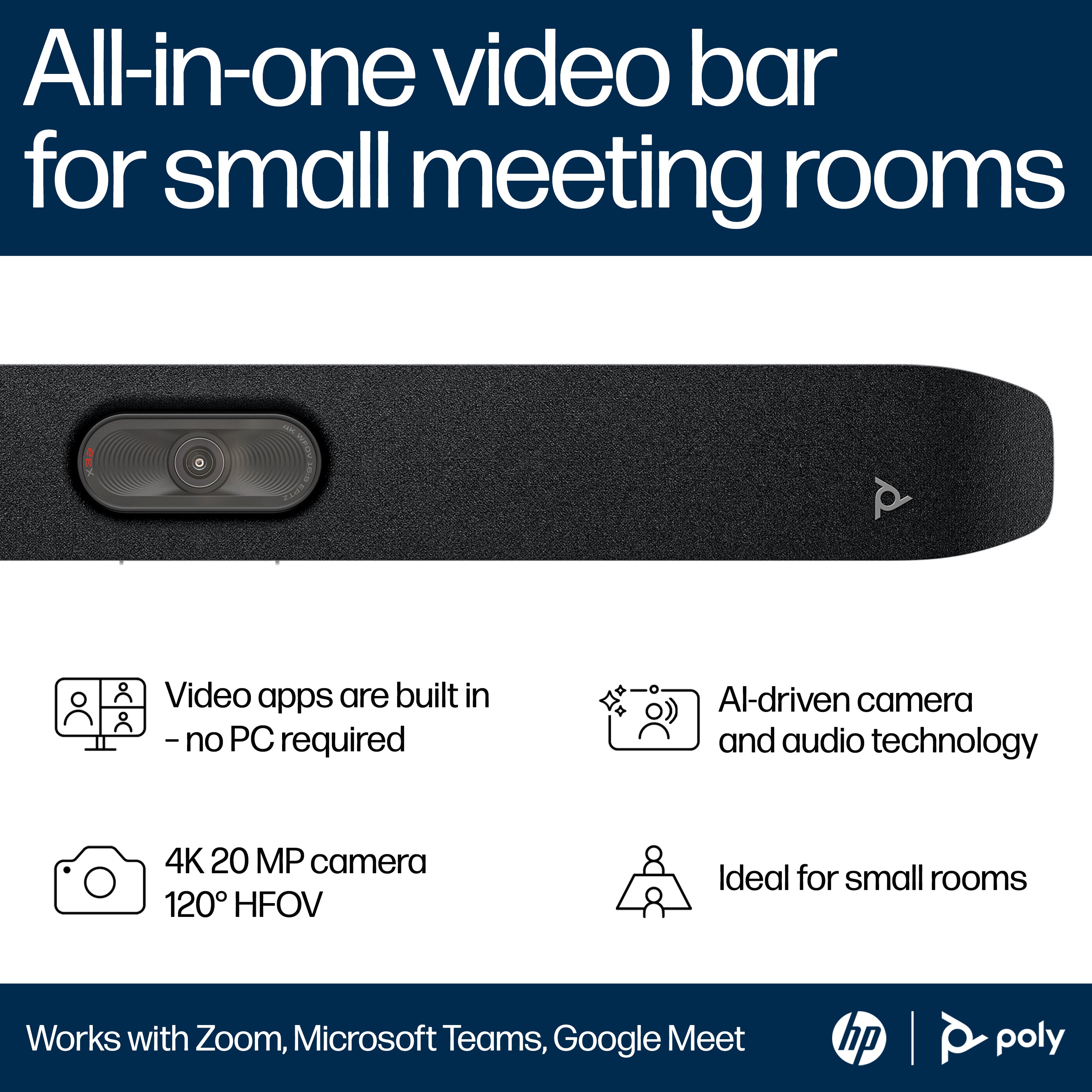 HP Poly Studio X32 All-In-One Video Bar (No Power Supply)