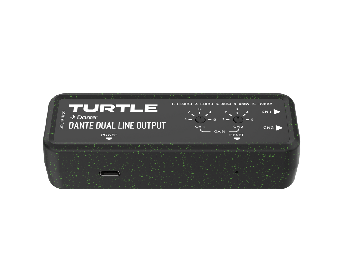 Turtle Dante dual line output device on a white background