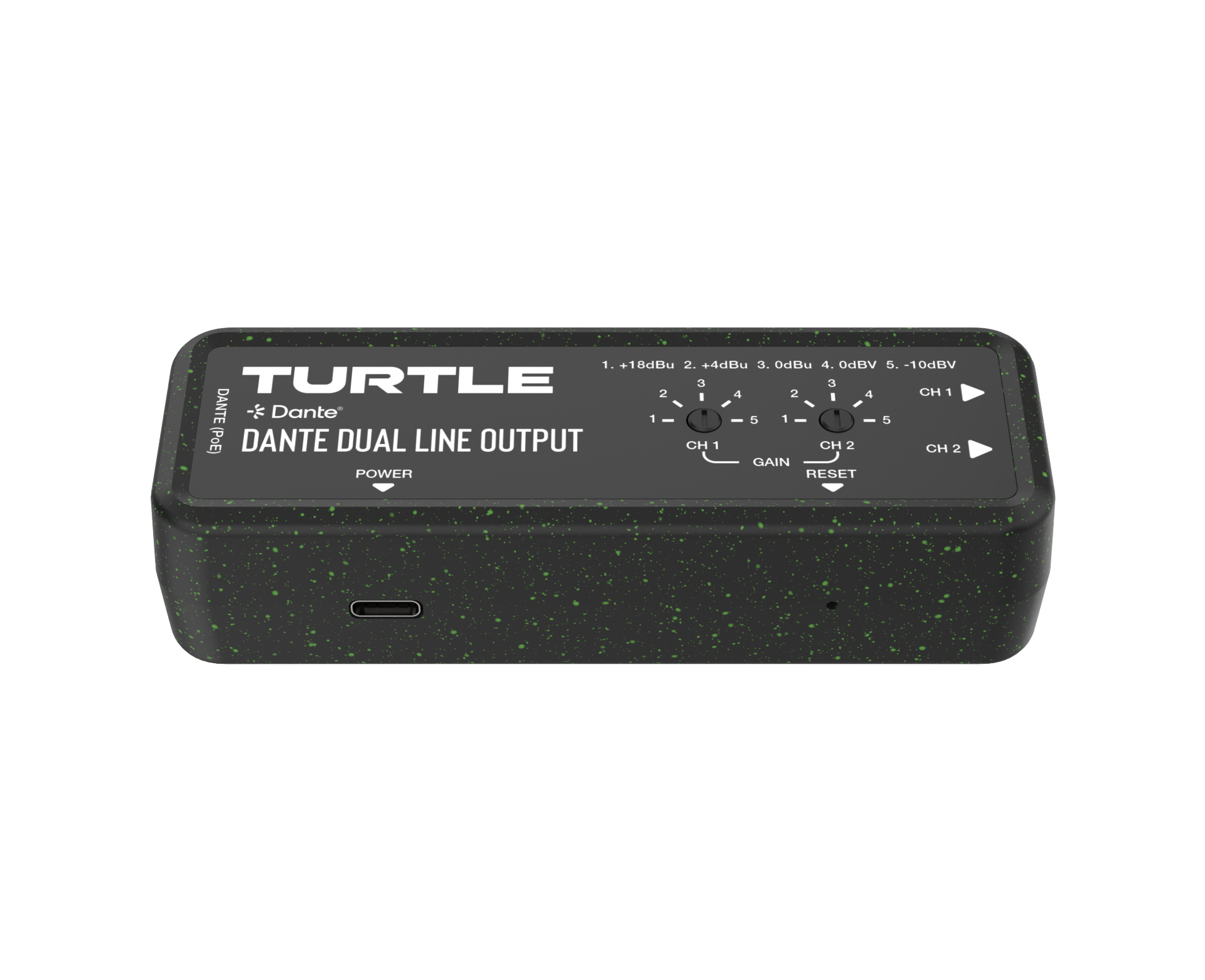 Turtle Dante dual line output device on a white background