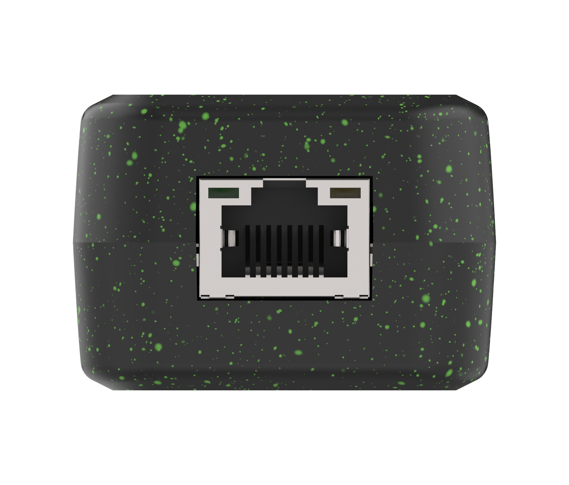 Black rectangular device with a network port on a white background