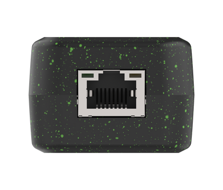 Black rectangular device with a network port on a white background