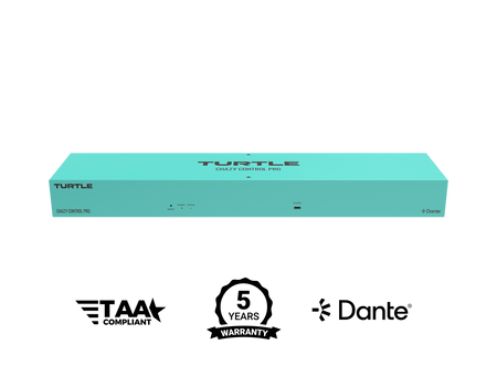 Turquoise electronic device with branding and certification logos on a white background