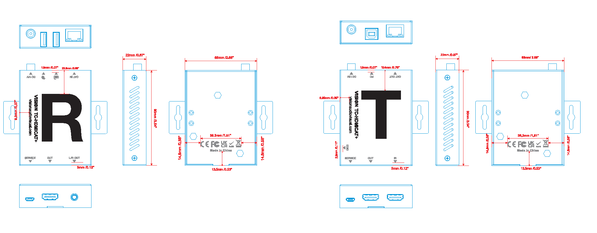 Vision HDMI and USB-over-CAT6 Transmitter and Receiver Set 70 m