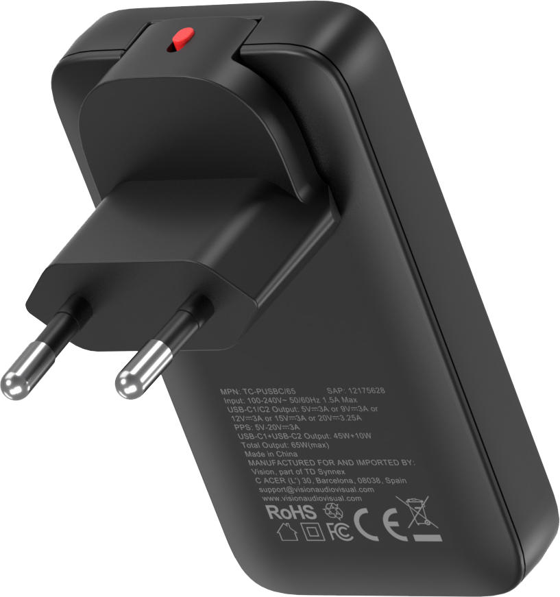 Vision Dual USB-C Charger with swapable EU and UK Plugs