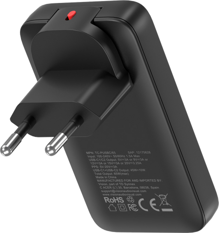 Vision Dual USB-C Charger with swapable EU and UK Plugs