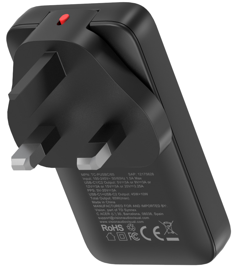 Vision Dual USB-C Charger with swapable EU and UK Plugs