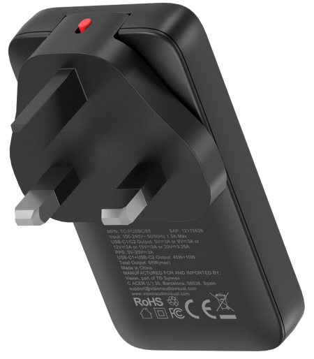 Vision Dual USB-C Charger with swapable EU and UK Plugs