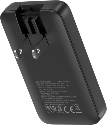 Vision Dual USB-C Charger with swapable EU and UK Plugs
