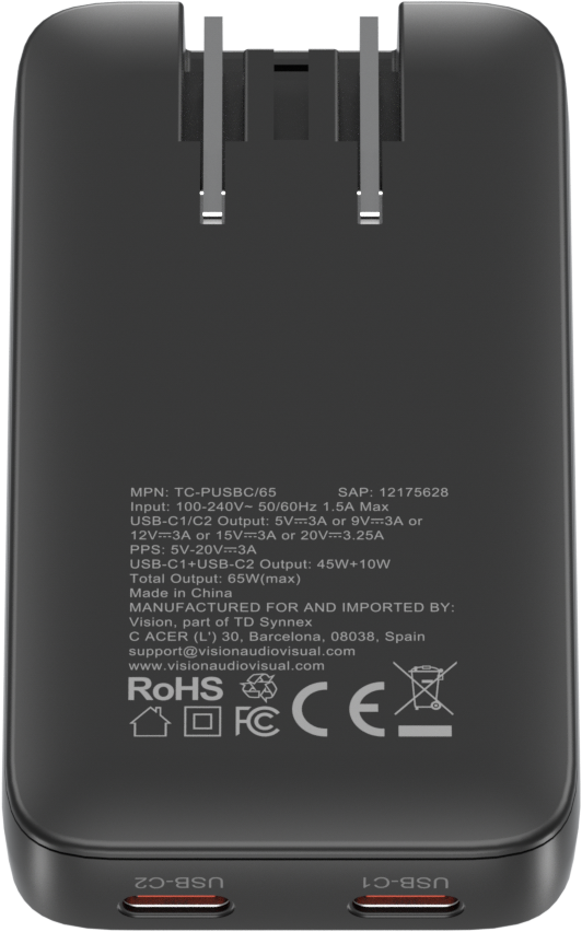 Vision Dual USB-C Charger with swapable EU and UK Plugs