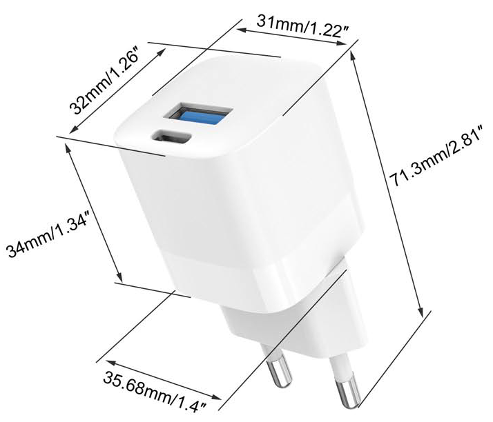 Vision USB A and C Charger with EU Plug