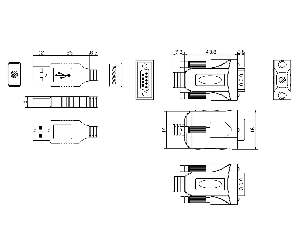Vision Black USB 2.0 to 9-Pin RS-232 Serial Adaptor