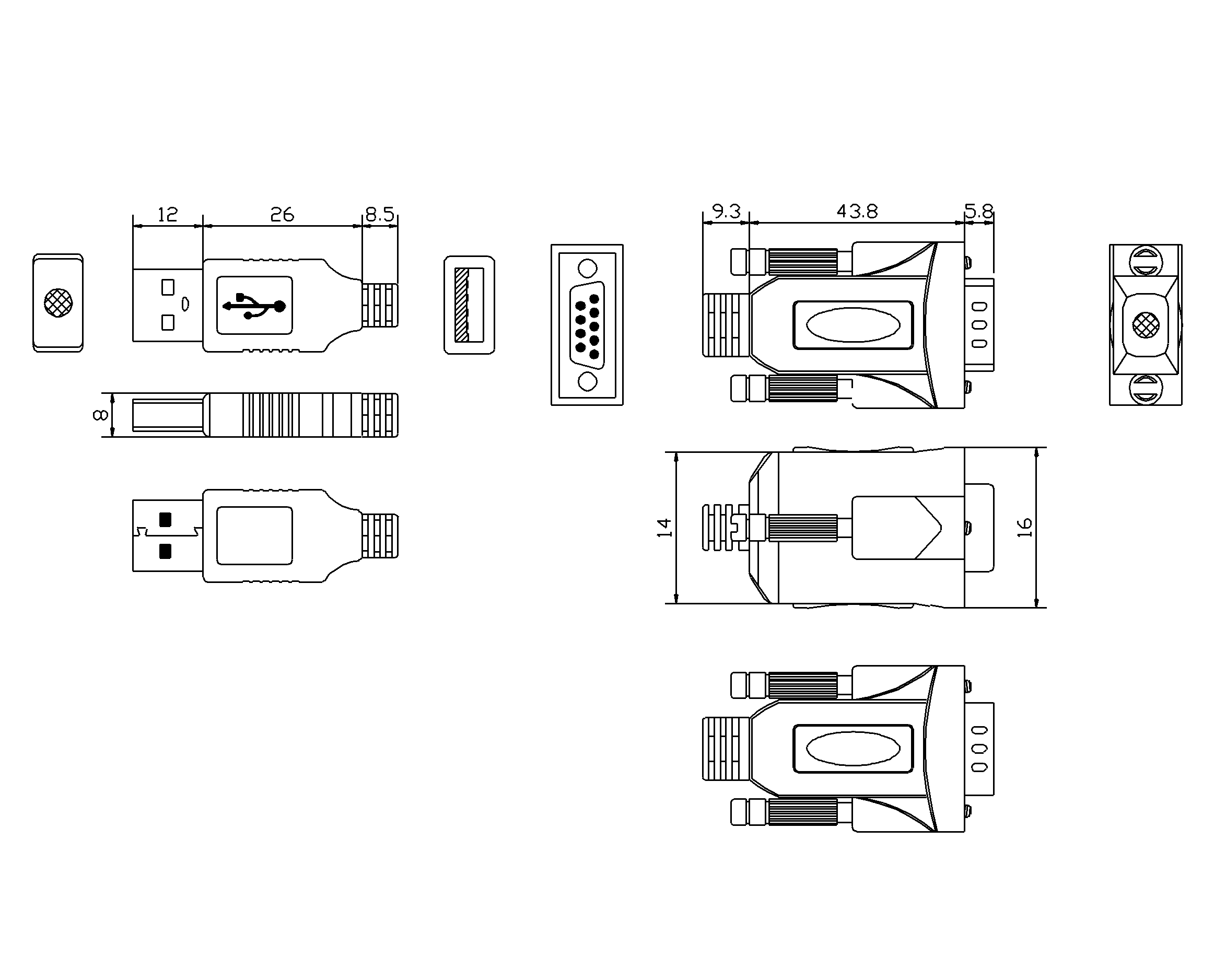 Vision Black USB 2.0 to 9-Pin RS-232 Serial Adaptor