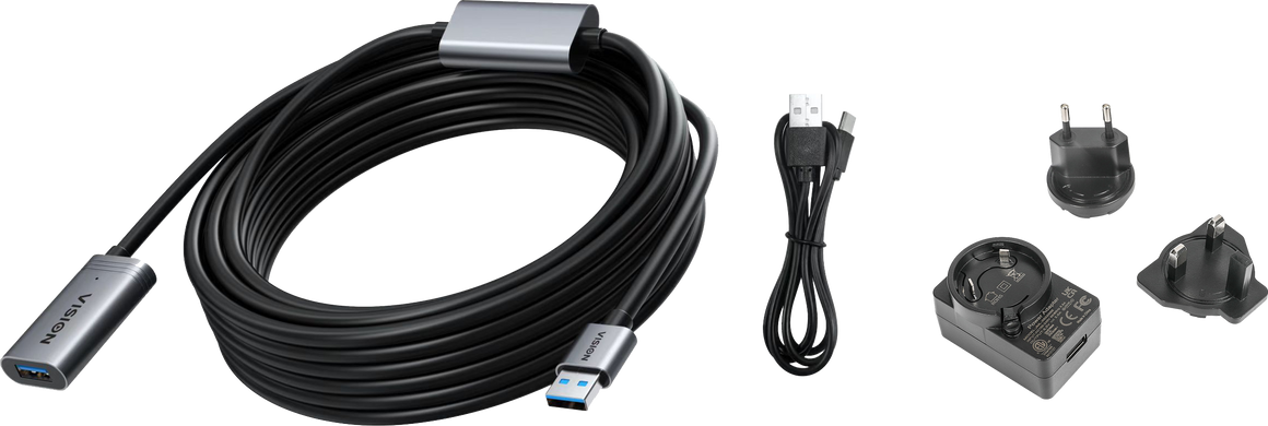 Vision Black USB 3.0 Active Extension Cable 10 m