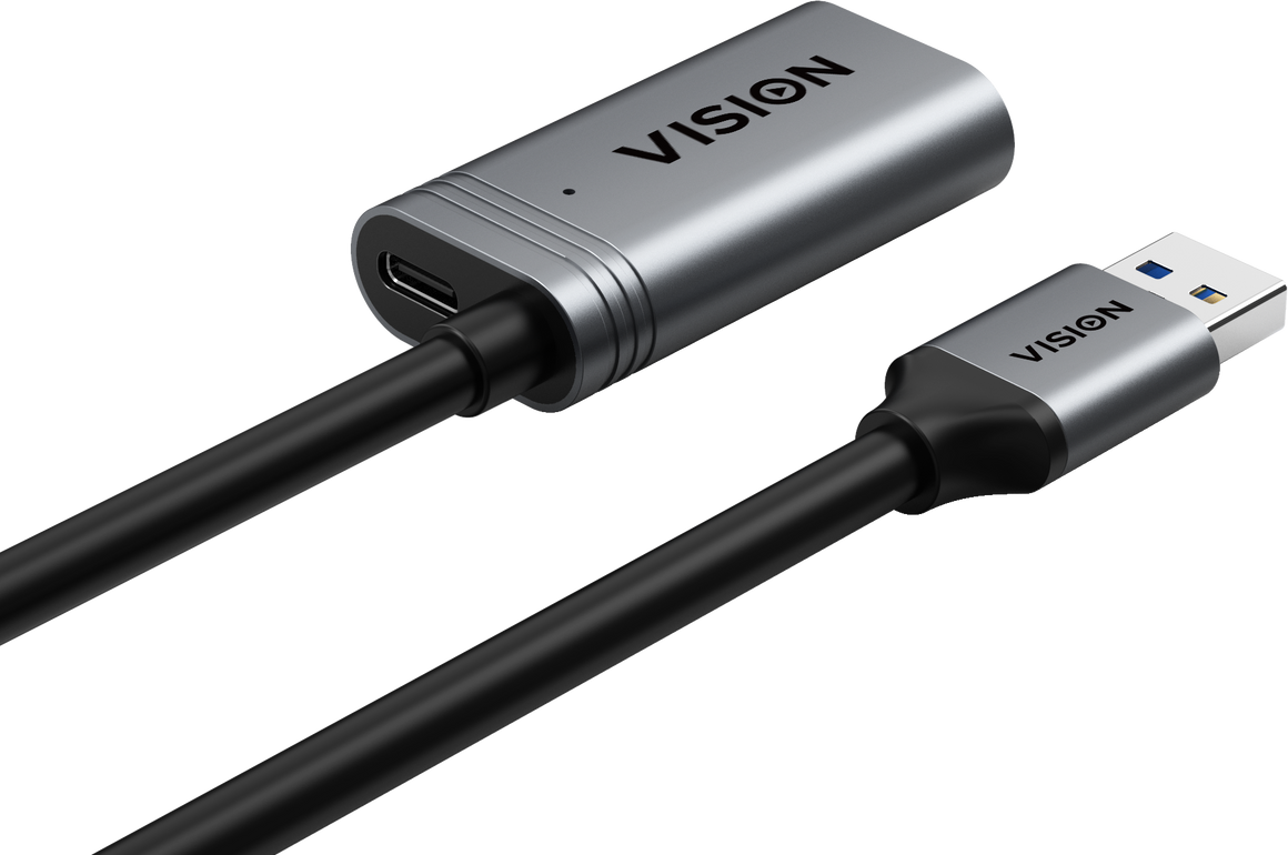 Vision Black USB 3.0 Active Extension Cable 10 m