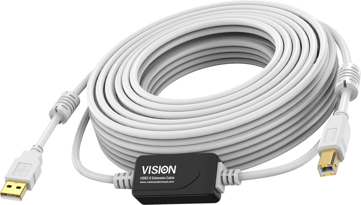 Vision White USB 2.0 Cable 10m with active booster