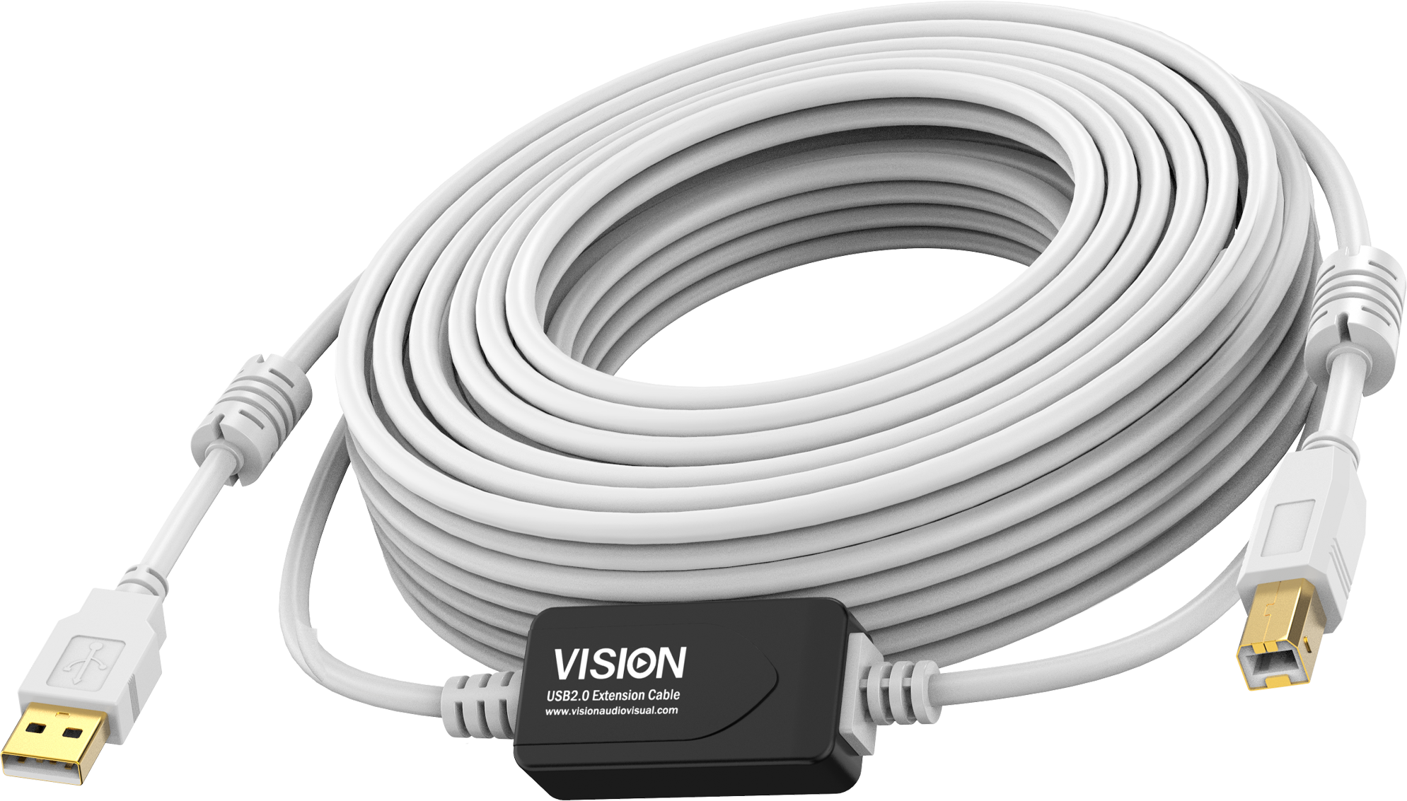 Vision White USB 2.0 Cable 10m with active booster