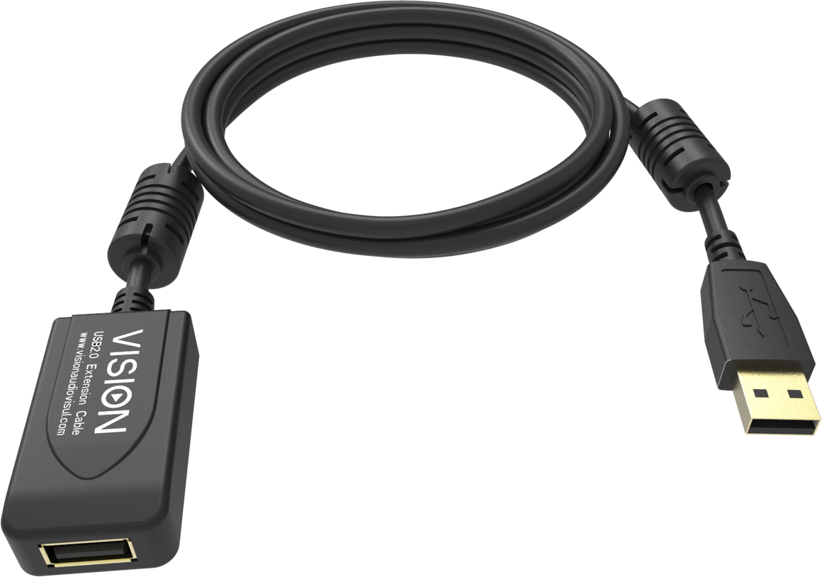 Vision Black USB 2.0 Extension Cable 5m (16ft) with active booster