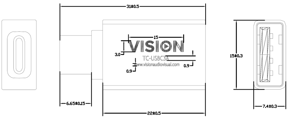Vision TC-USB3AC-BL Black USB-C to USB 3.0A Adaptor