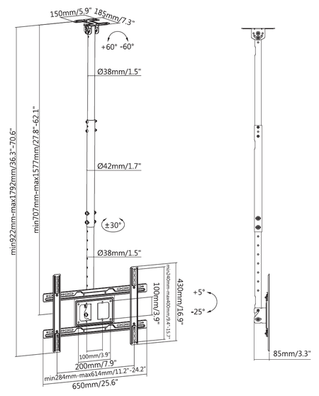 Vision Ceiling Mount for LFD 600×400