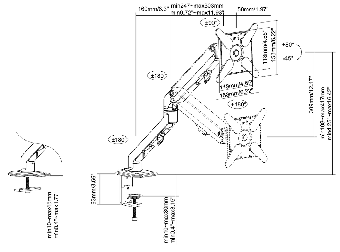 Vision Black Monitor Desk Arm 100×100