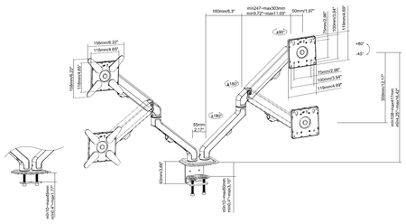 Vision Black Monitor Desk Arm 100×100 Dual