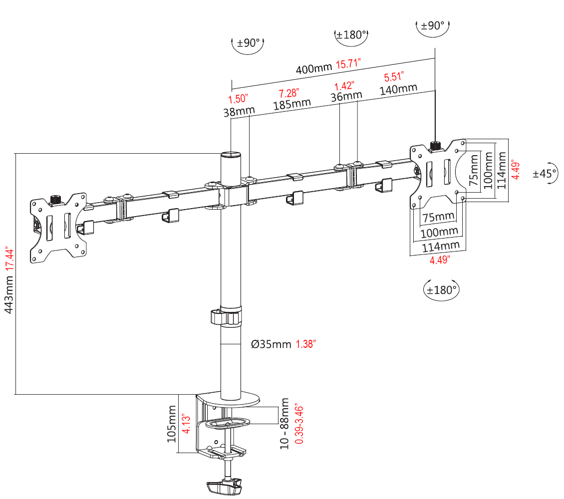 Vision Black Monitor Desk Post 100×100 Dual