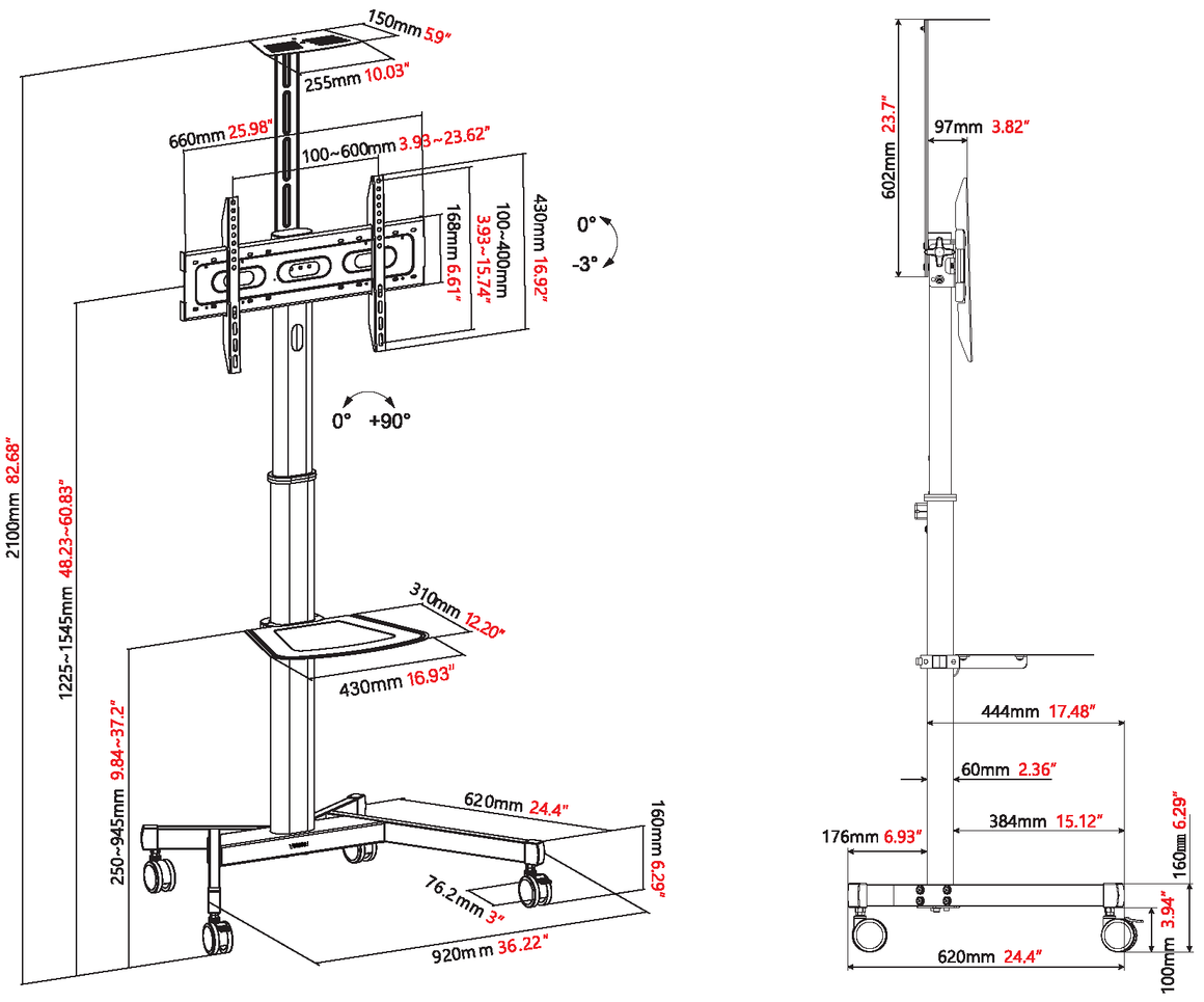 Vision Height-Adjustable Display Cart 50kg