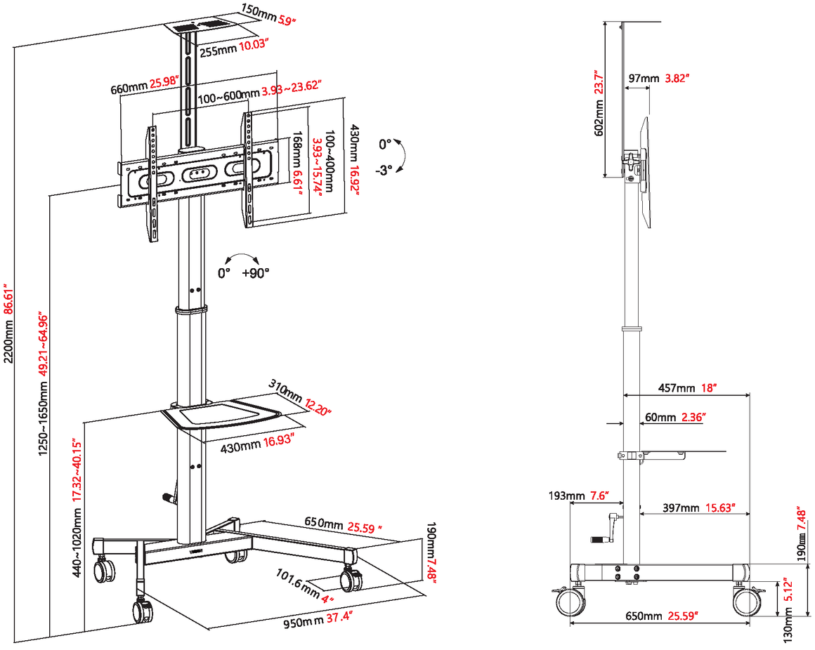 Vision Height-Adjustable Display Cart 50 kg