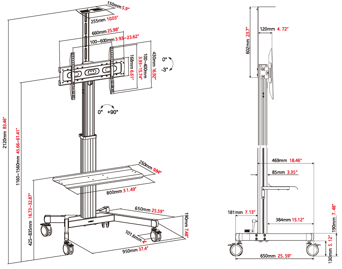 Vision Height-Adjustable Aluminium Display Cart 60 kg