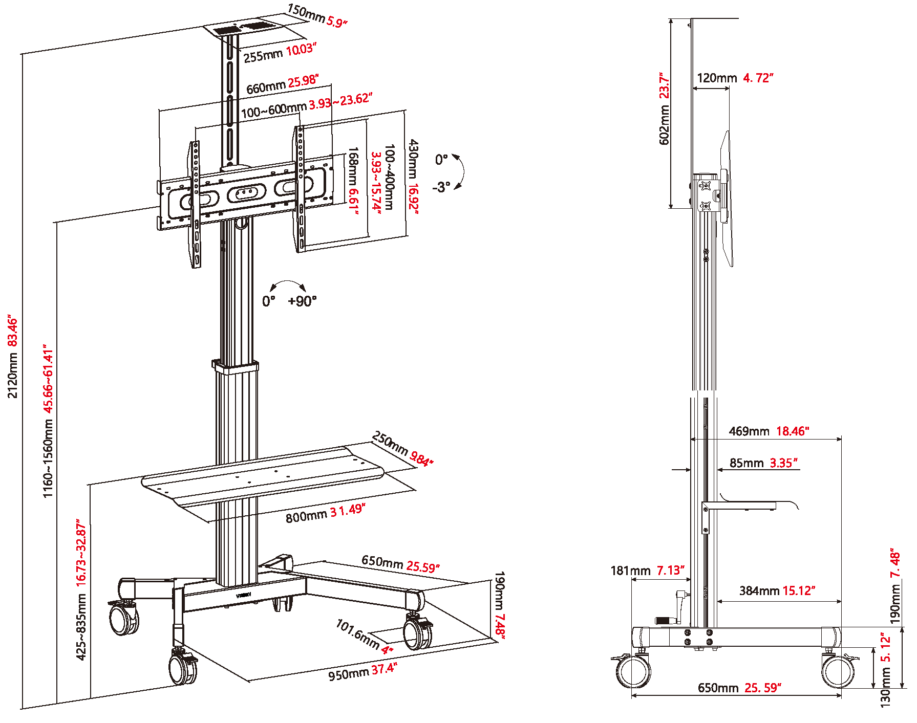 Vision Height-Adjustable Aluminium Display Cart 60 kg
