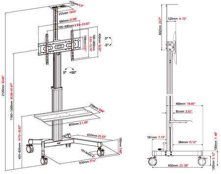 Vision Height-Adjustable Aluminium Display Cart 60 kg