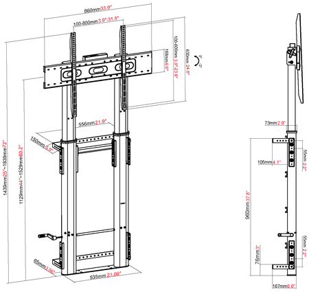 Vision Height-Adjustable Display Floor Stand Wall Fixing 80 kg