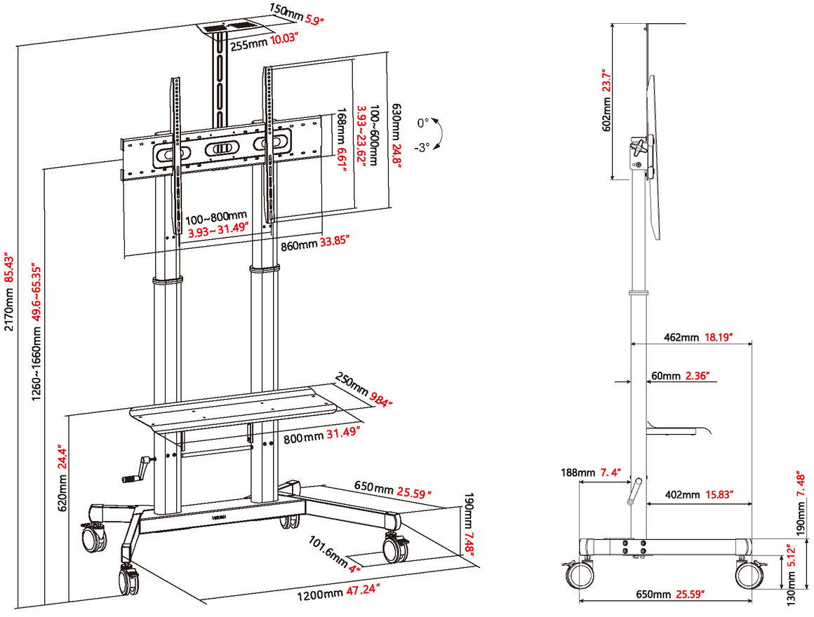 Vision Height-Adjustable Display Cart 80 kg