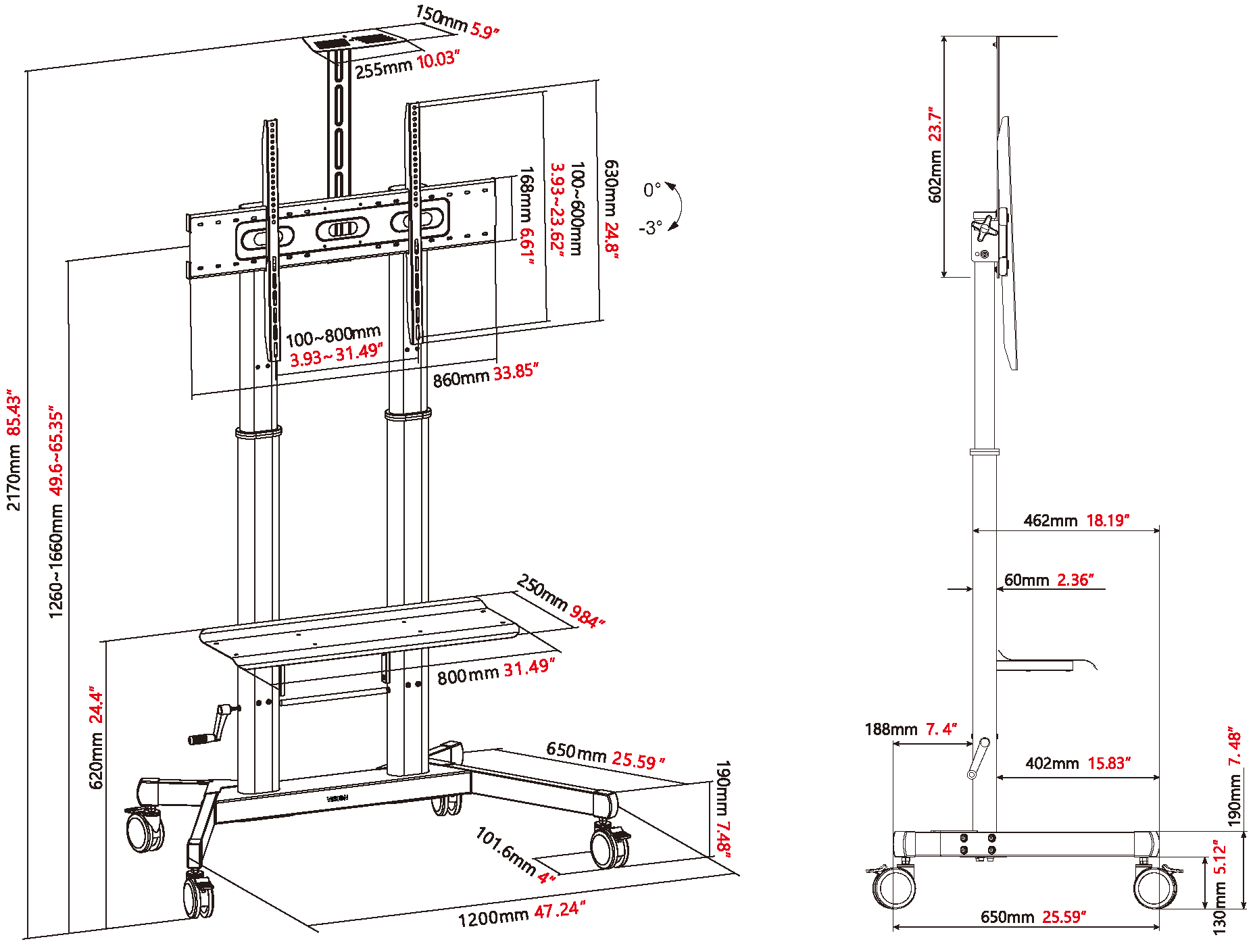 Vision Height-Adjustable Display Cart 80 kg