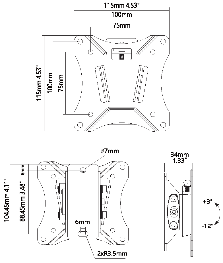 Vision Tilting Monitor Wall Mount 100×100