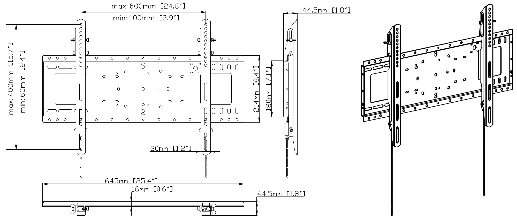 Vision Heavy Duty Tilting Flat-Panel Wall Mount 600×400