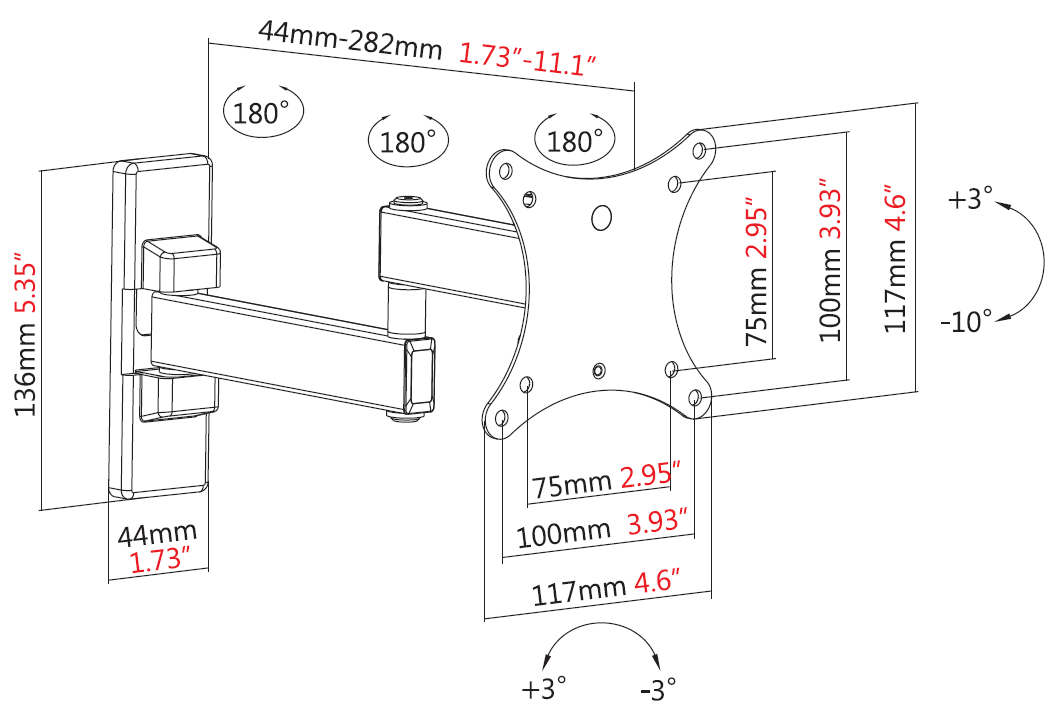 Vision Black Monitor Wall Arm 100x100