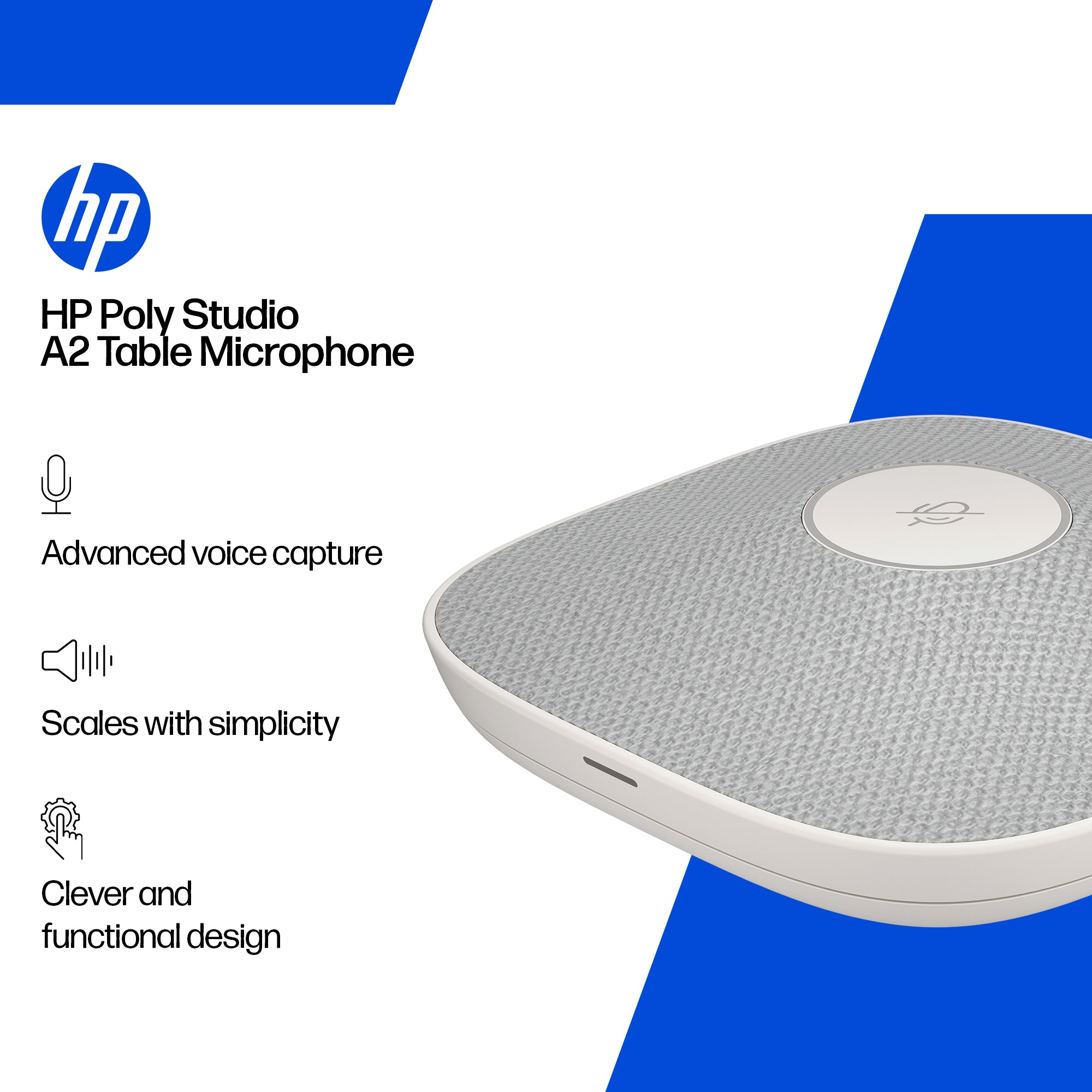 HP Poly Studio A2 White Table Microphone with Mounting Plate and I/O Cables