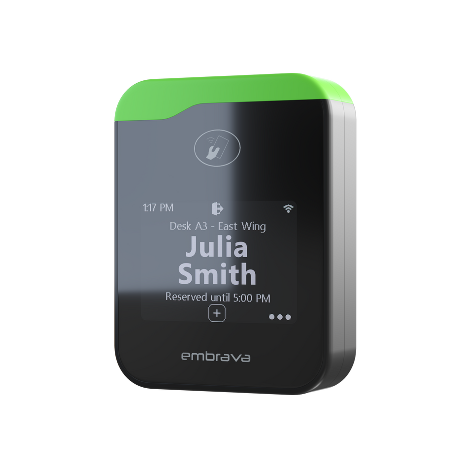 Embrava Desk Sign — WiFi Hot-Desk Booking Display